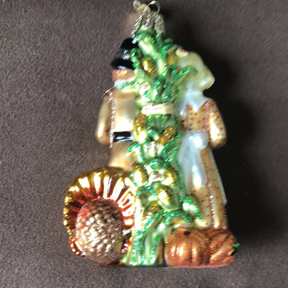 Festive Pilgrim Pumpkin Couple Glass Ornament - Picture 8 of 9